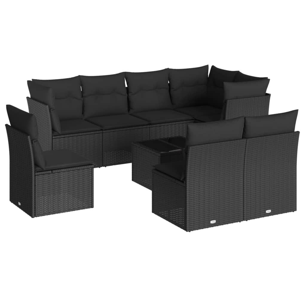 vidaXL Salon de jardin 9 pcs avec coussins noir résine tressée