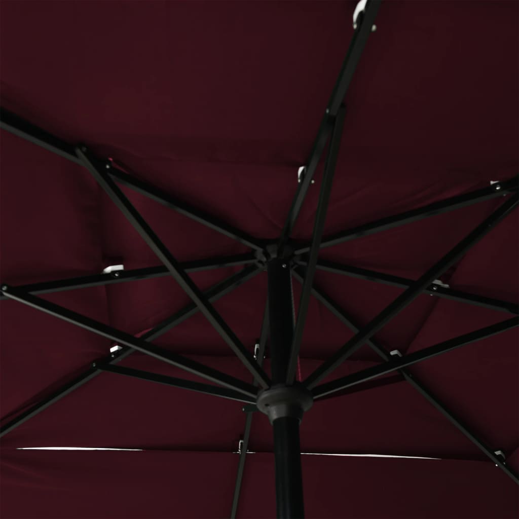 vidaXL Parasol de jardin à 3 niveaux mât en aluminium rouge bordeaux