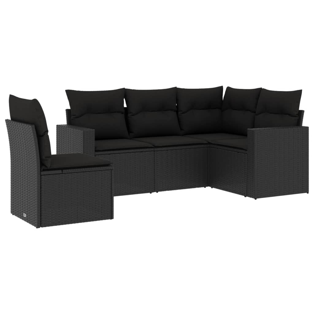 vidaXL Salon de jardin 5 pcs avec coussins noir résine tressée