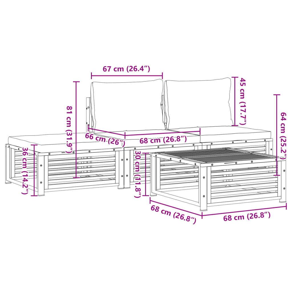 vidaXL Salon de jardin avec coussins 4 pcs bois d'acacia massif