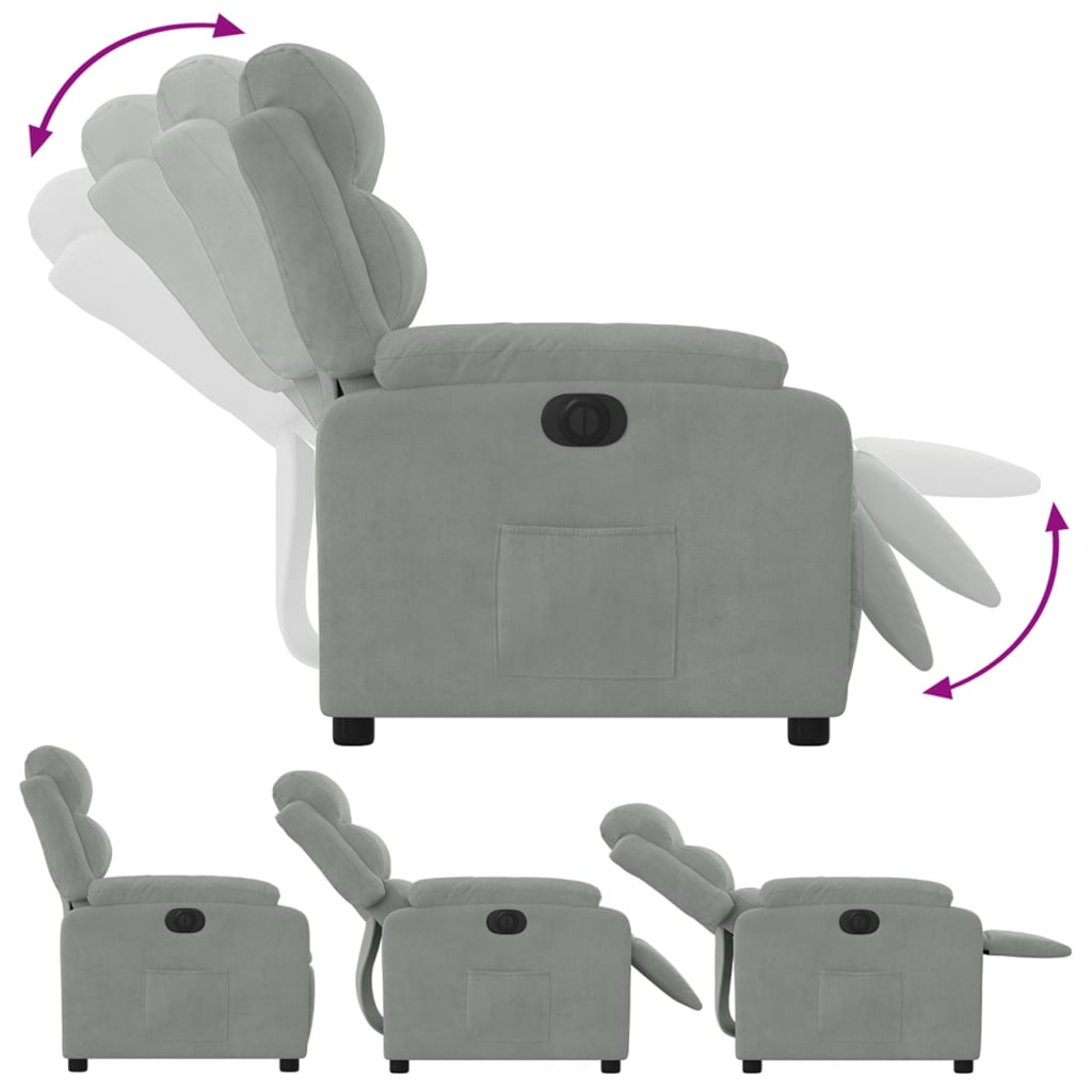 vidaXL Fauteuil inclinable électrique gris clair velours