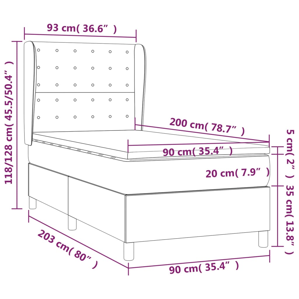 vidaXL Sommier à lattes de lit avec matelas Gris 90x200 cm Similicuir