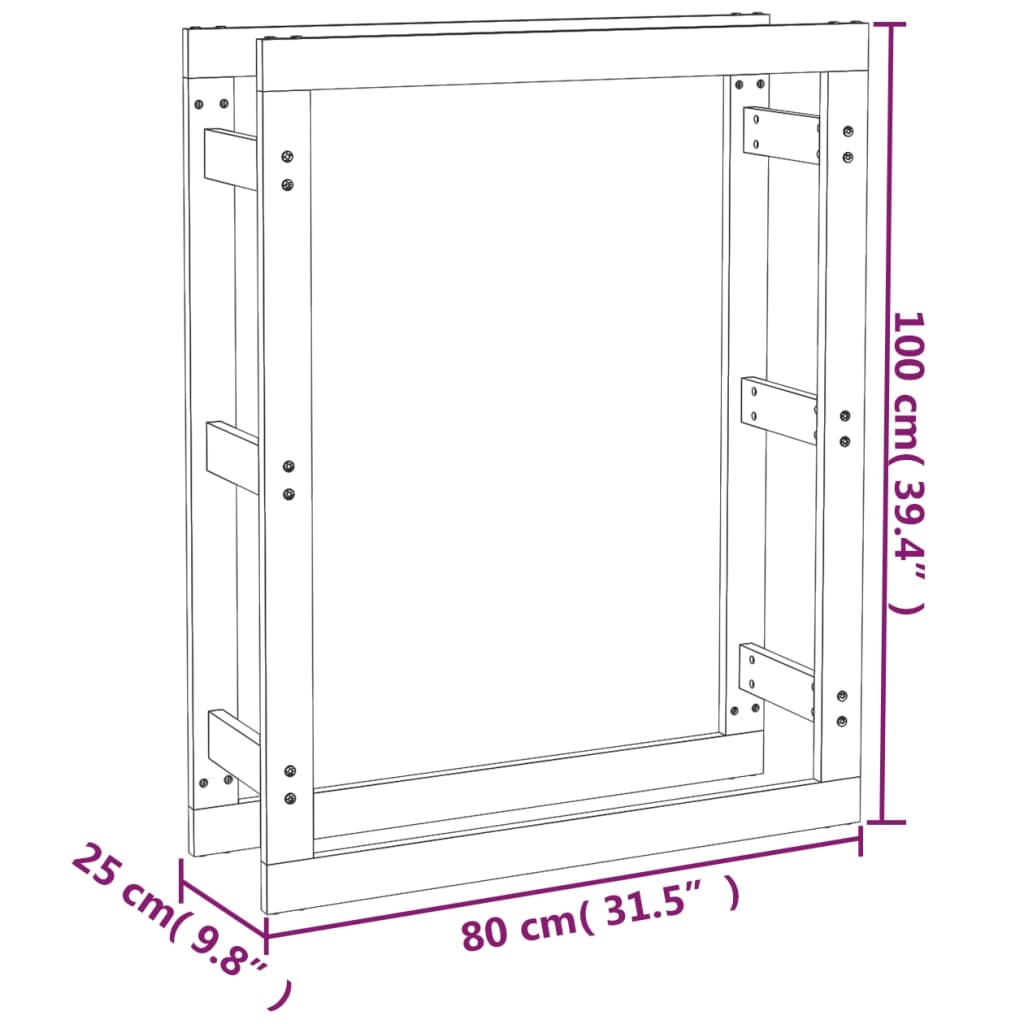 vidaXL Support pour bois de chauffage 80x25x100 cm Bois de pin massif