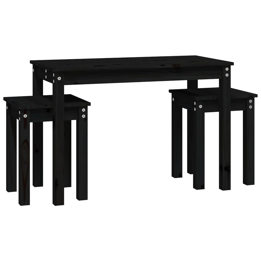 vidaXL Tables gigognes 3 pcs Noir Bois de pin massif