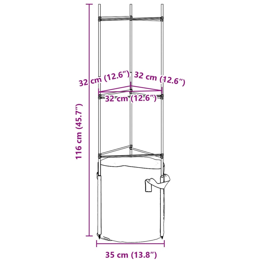 vidaXL Cage à tomates avec sac à plantes 2 pcs 116 cm acier et PP