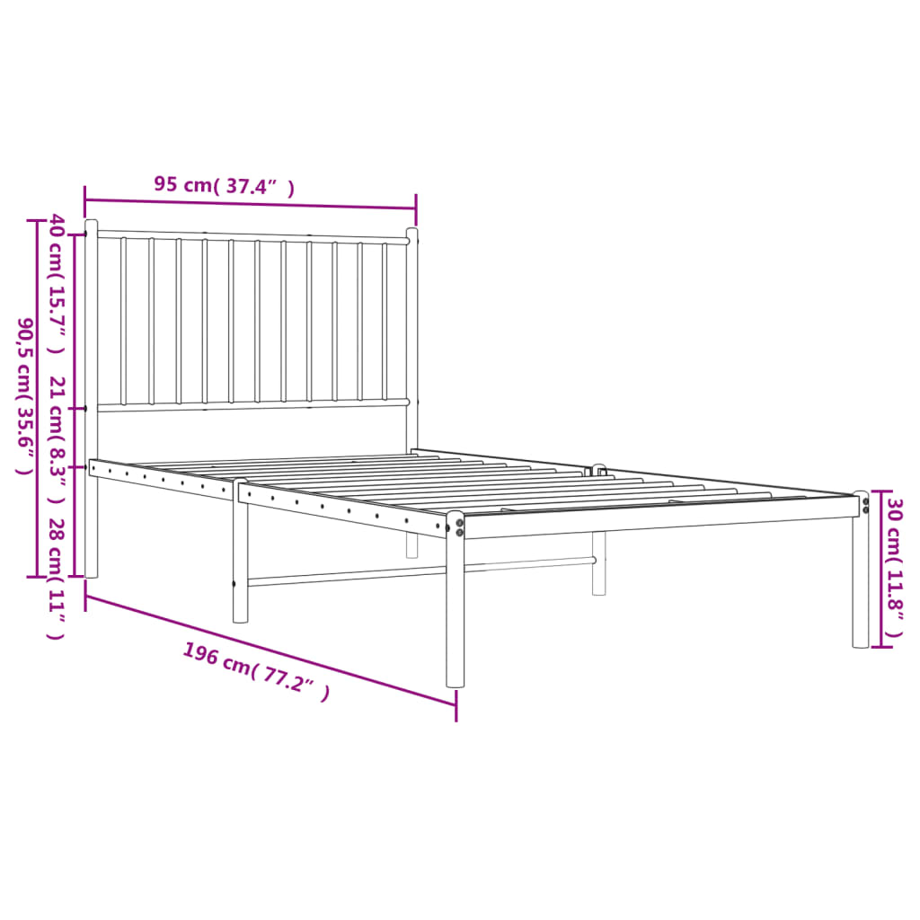 vidaXL Cadre de lit métal sans matelas avec tête de lit blanc 90x190cm