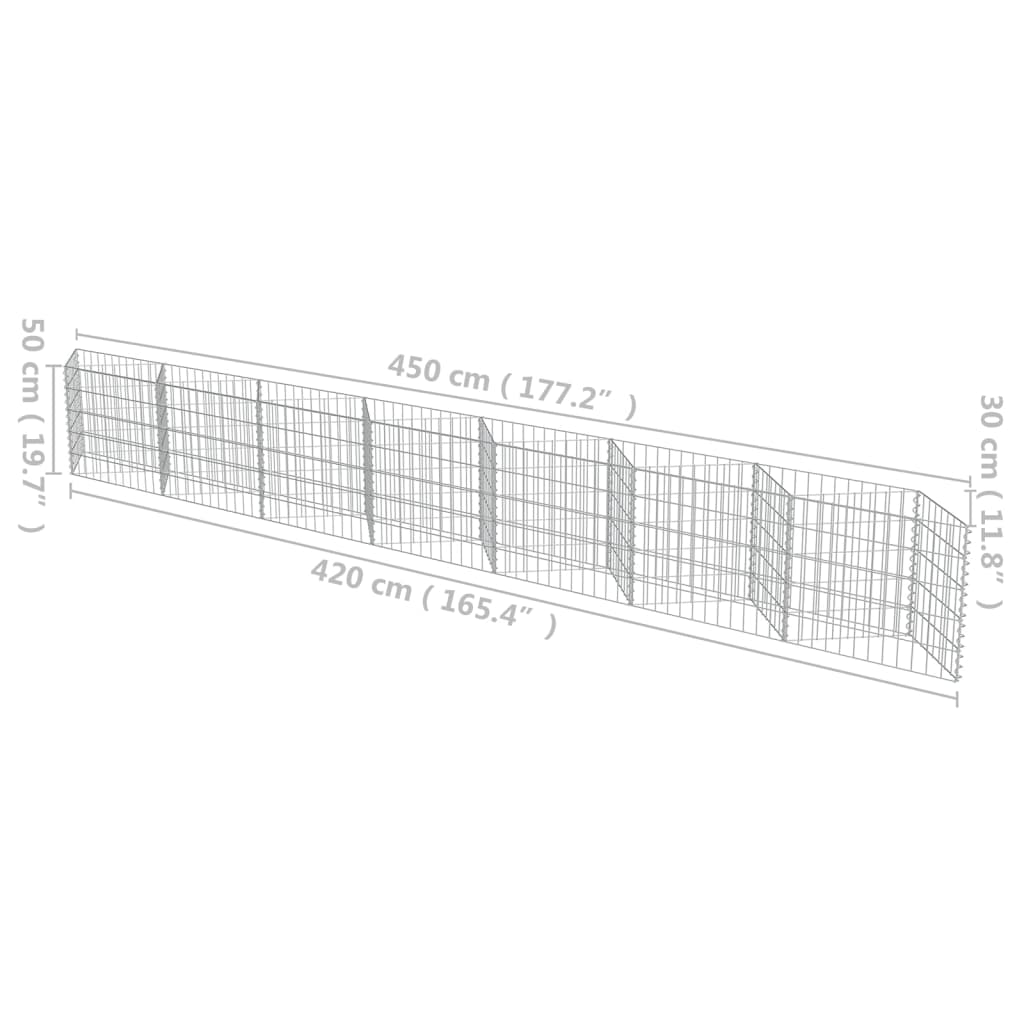 vidaXL Mur de gabion Acier galvanisé 450x30x50 cm