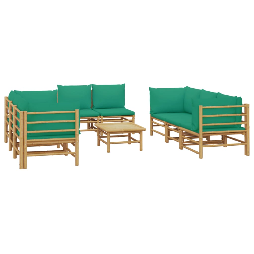 vidaXL Salon de jardin 9 pcs avec coussins vert bambou