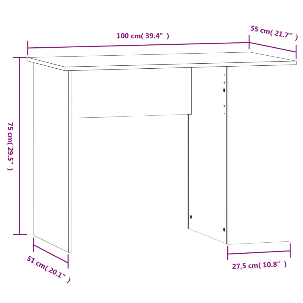 vidaXL Bureau Noir 100x55x75 cm Bois d'ingénierie