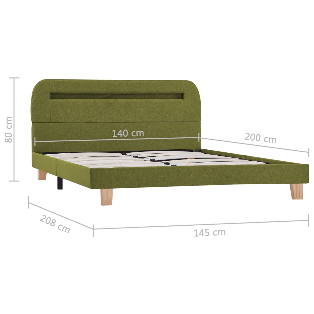 vidaXL Cadre de lit avec LED sans matelas vert tissu 140x200 cm