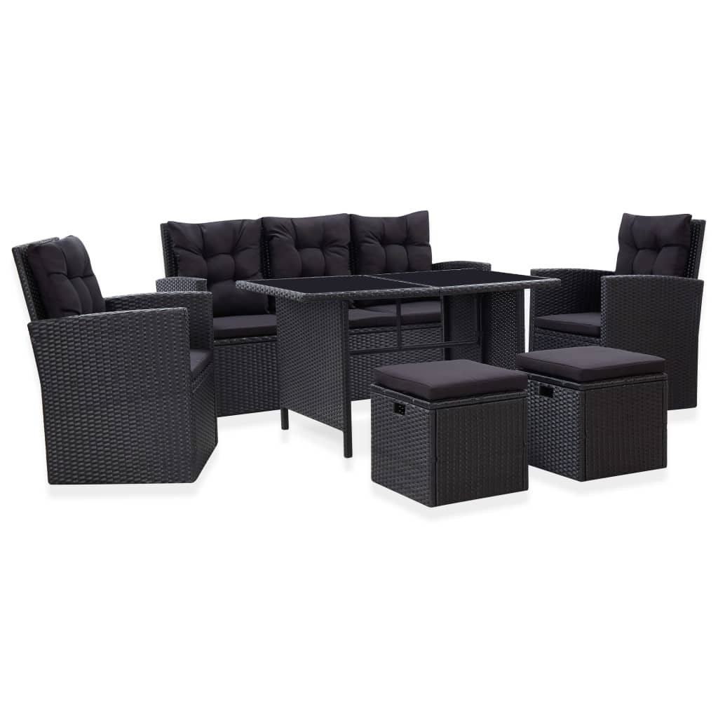 vidaXL Salon de jardin 6 pcs avec coussins Résine tressée Noir