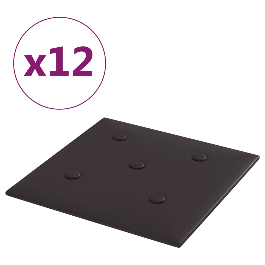 vidaXL Panneaux muraux 12 pcs Noir 30x30 cm Similicuir 1,08 m²
