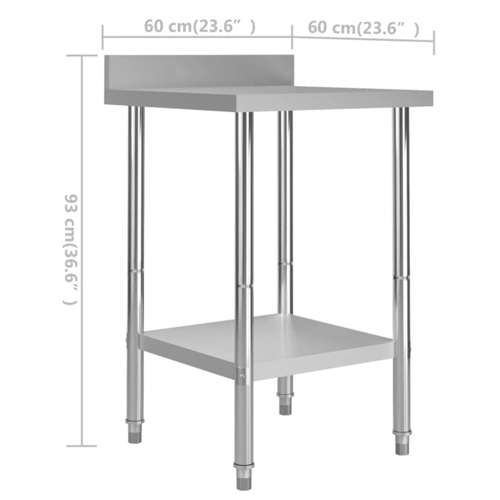 vidaXL Table de travail de cuisine avec dosseret 60x60x93 cm Inox