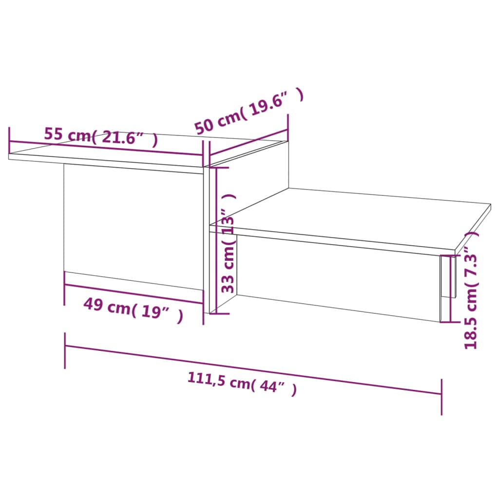 vidaXL Table basse Chêne marron 111,5x50x33 cm Bois d'ingénierie