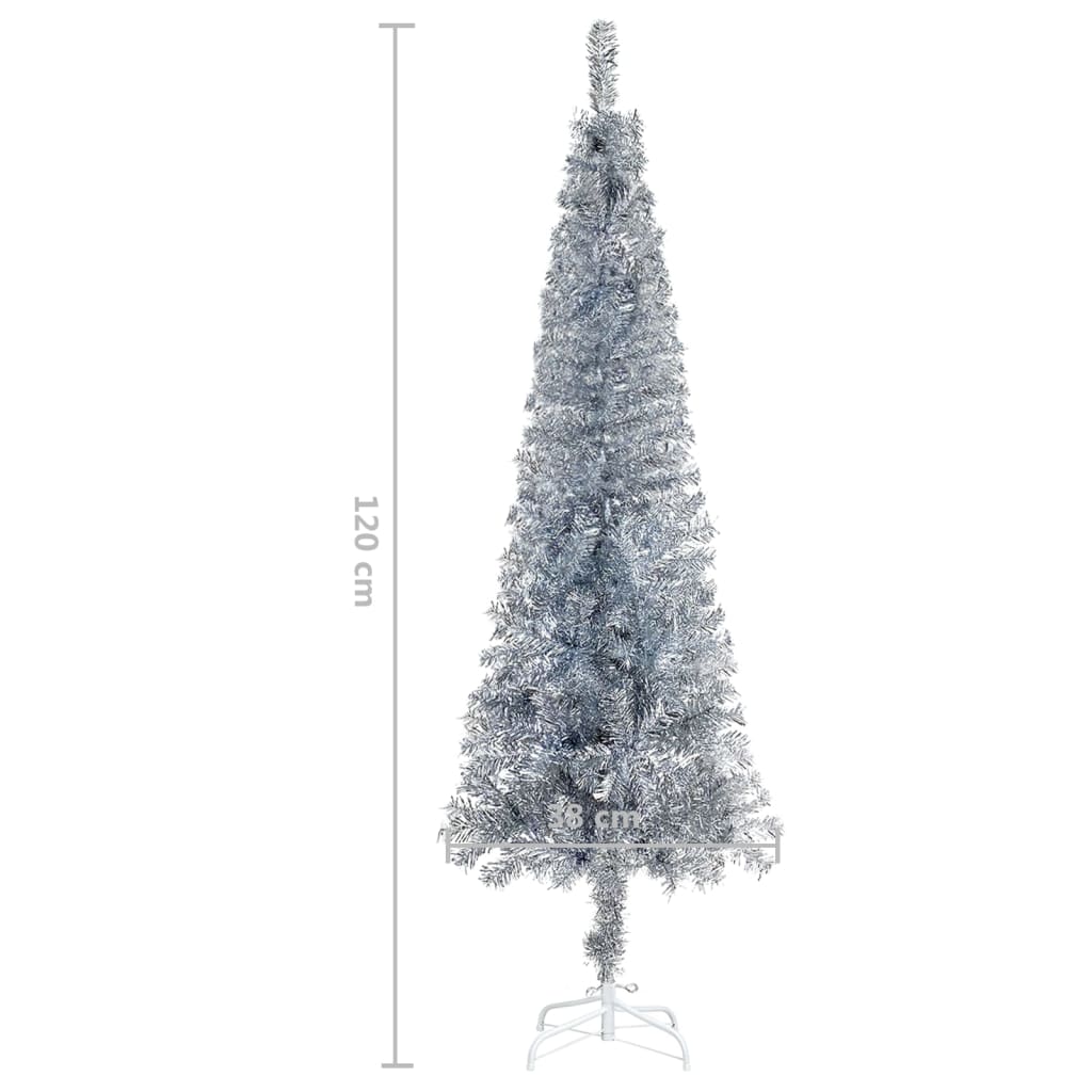 vidaXL Arbre de Noël mince avec LED et boules Argenté 120 cm