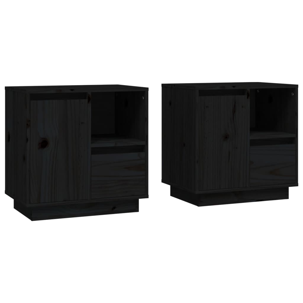 vidaXL Tables de chevet 2 pcs Noir 50x34x50 cm Bois de pin massif