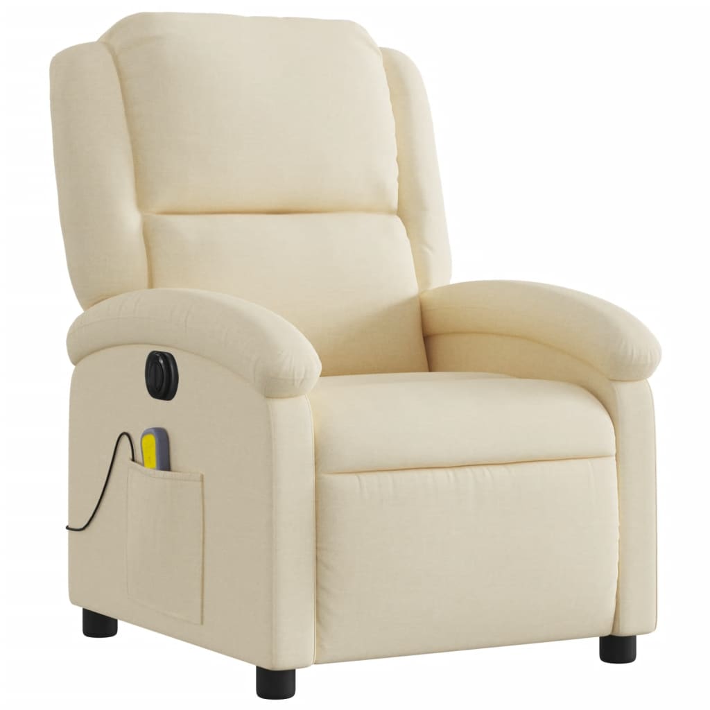 vidaXL Fauteuil inclinable de massage électrique crème tissu