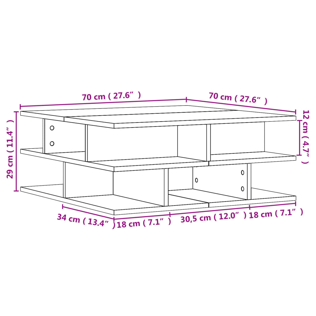 vidaXL Table basse gris béton 70x70x29 cm bois d'ingénierie