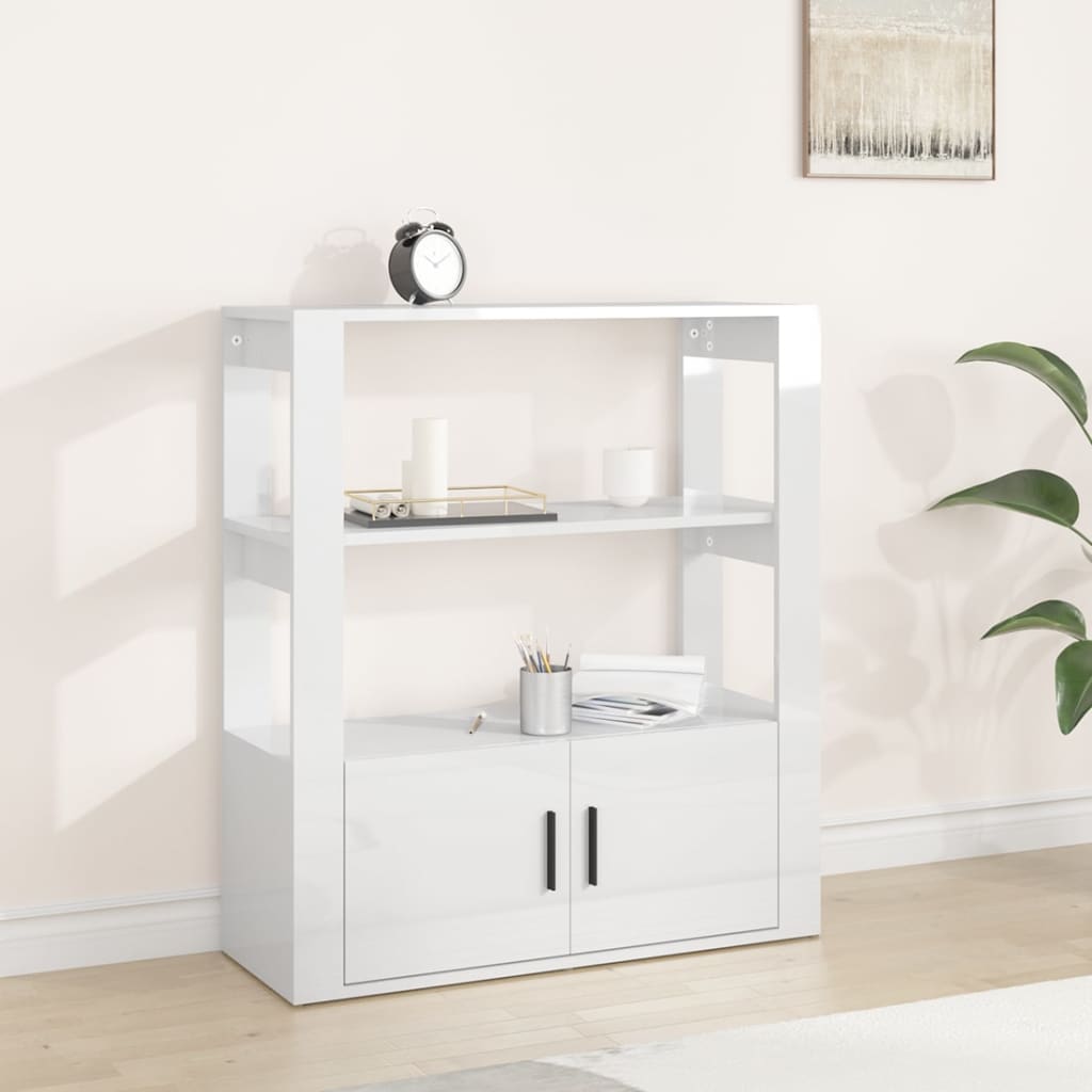 vidaXL Buffet Blanc brillant 80x30x90 cm Bois d'ingénierie