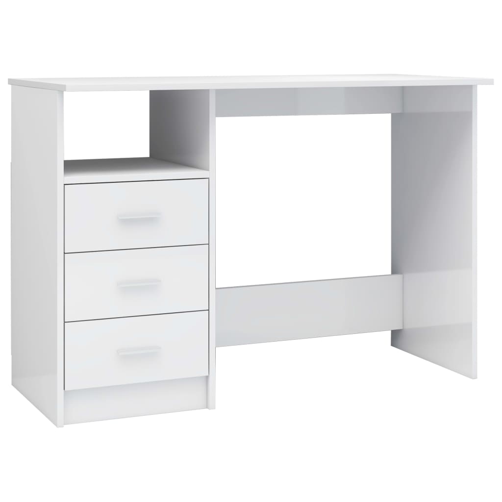 vidaXL Bureau avec tiroirs Blanc brillant 110x50x76 cm Aggloméré