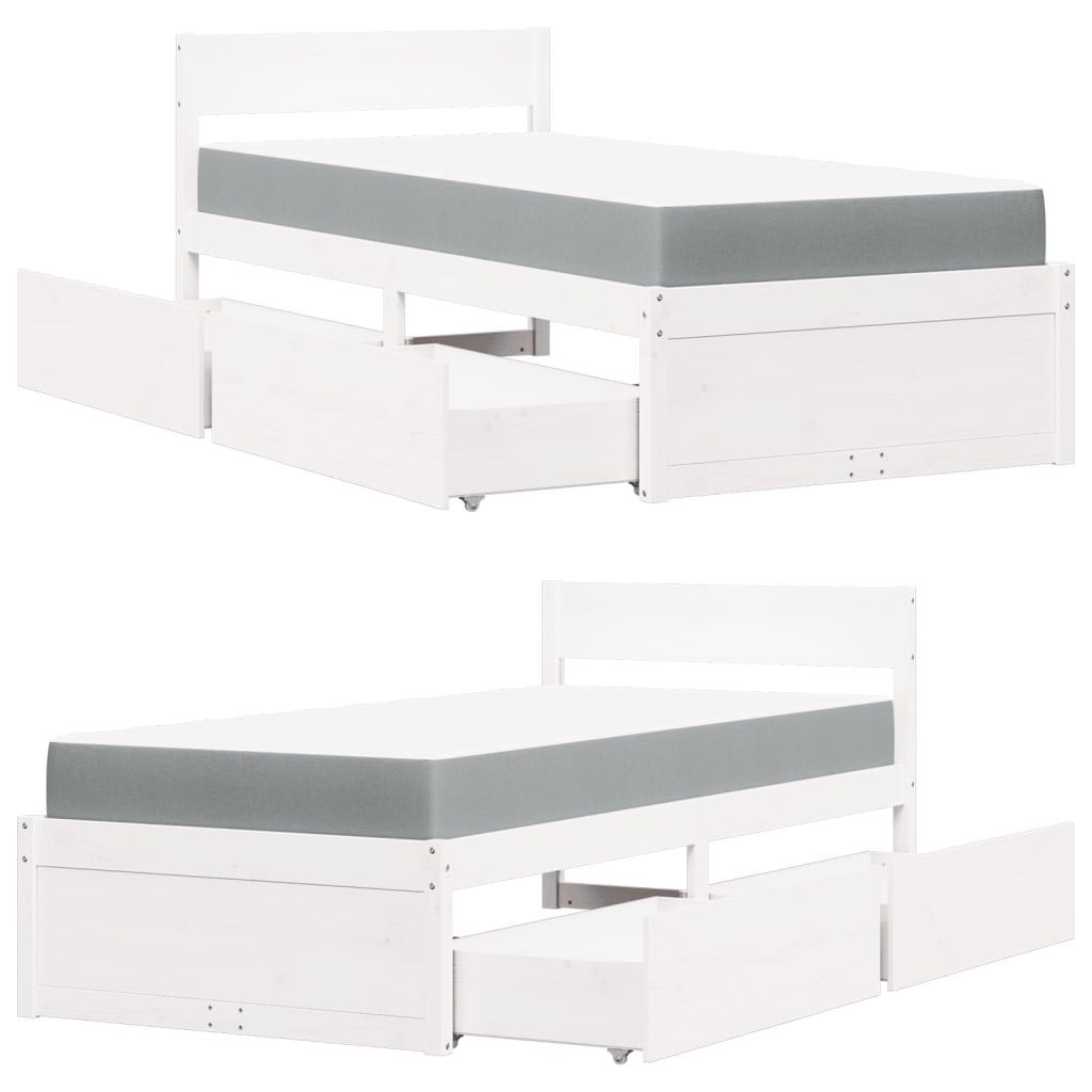 vidaXL Lit avec tiroirs et matelas blanc 90x190 cm bois massif de pin
