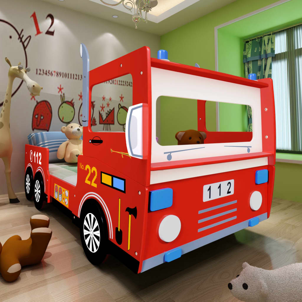 Lit pour enfant design camion de pompier rouge 200 x 90 cm