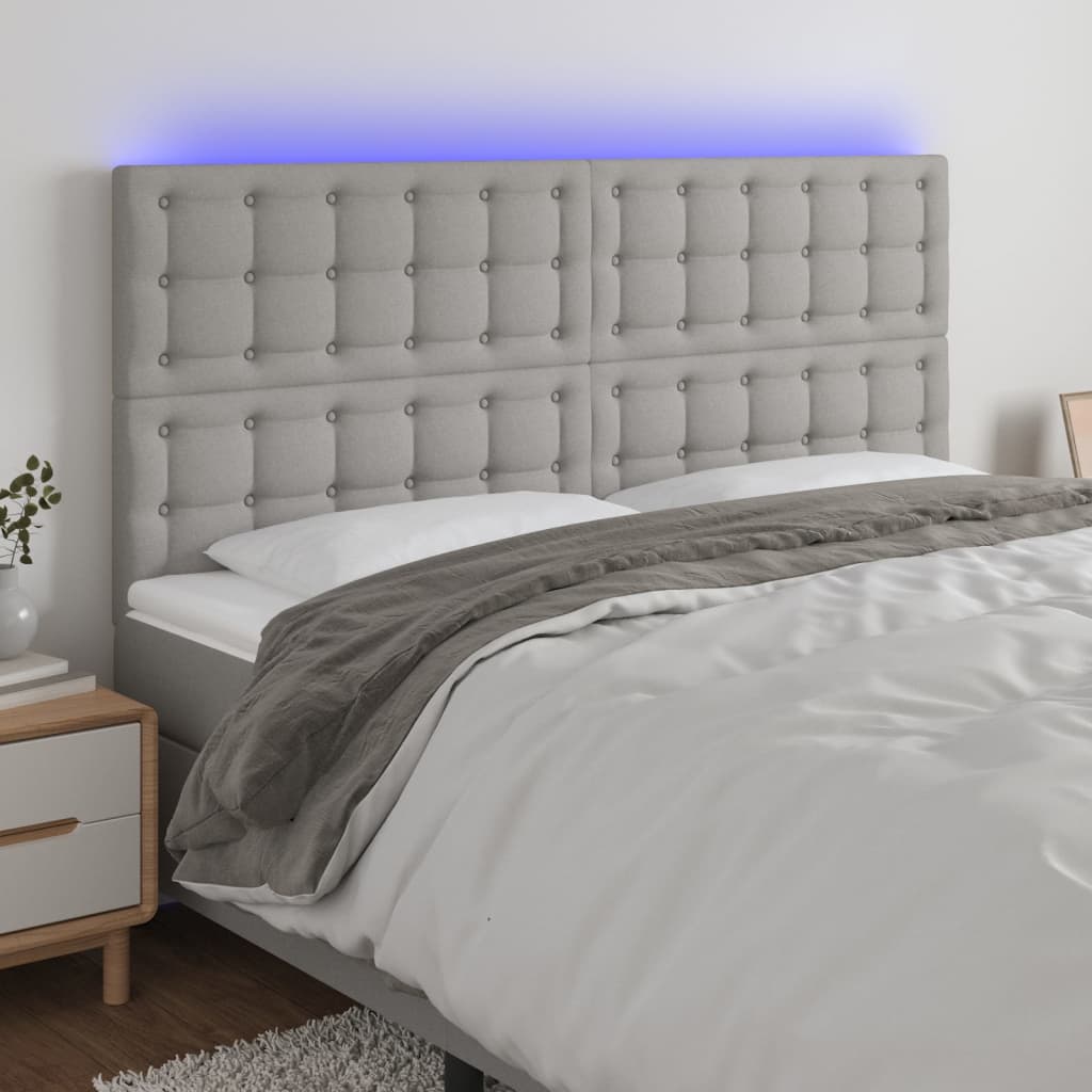 vidaXL Tête de lit à LED Gris clair 160x5x118/128 cm Tissu