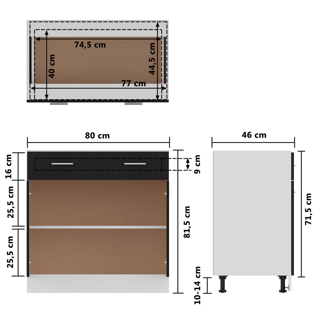 vidaXL Armoire de plancher à tiroir Noir 80x46x81,5 cm Bois ingénierie