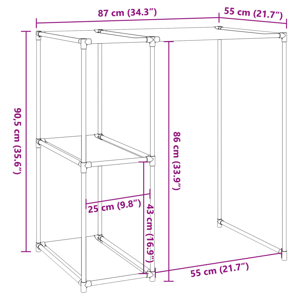 vidaXL Support de rangement sur la machine à laver Gris 87x55x90,5 cm