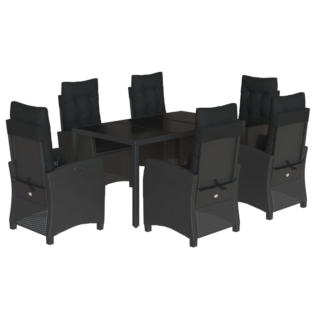 vidaXL Ensemble à manger de jardin coussins 7pcs Noir Résine tressée