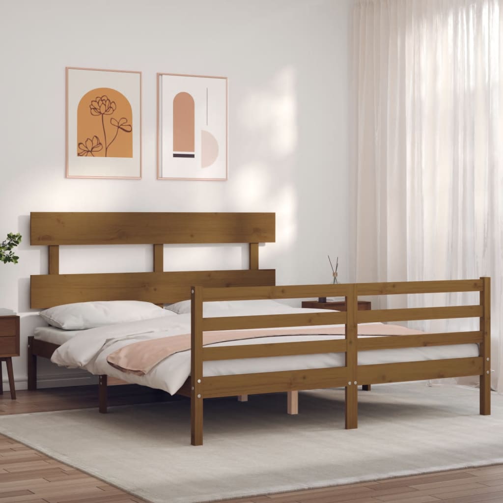 vidaXL Cadre de lit avec tête de lit marron miel 160x200cm bois massif