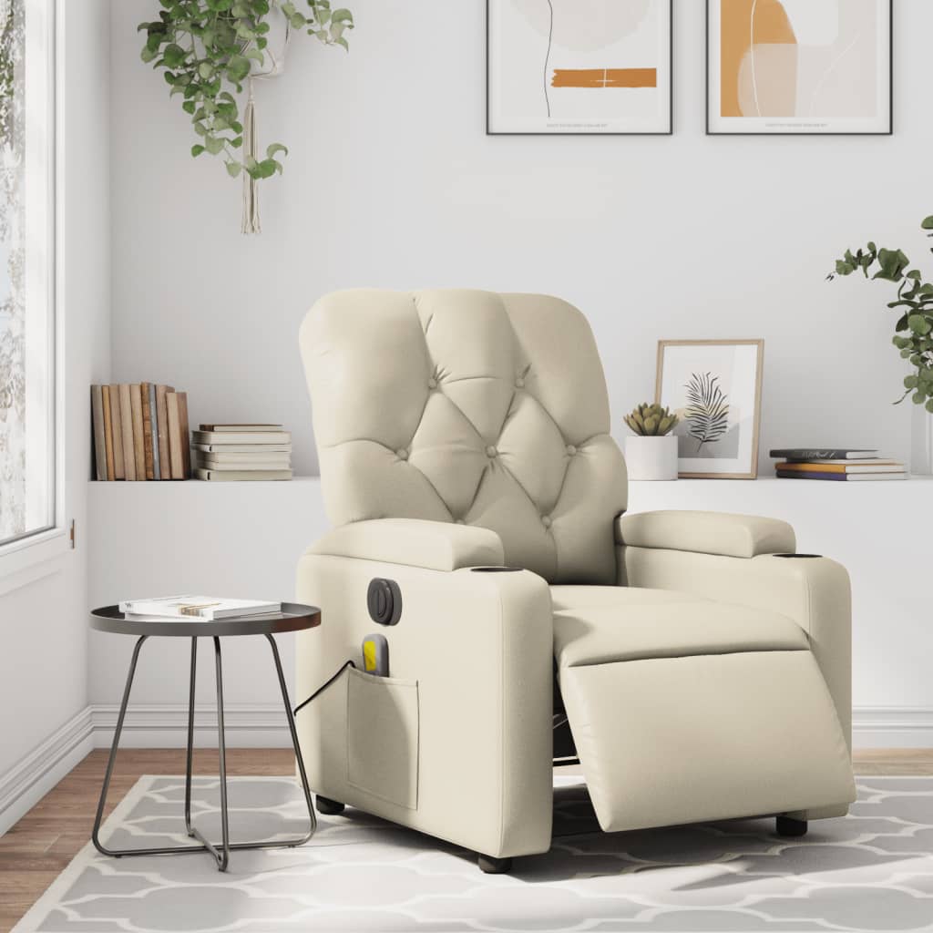 vidaXL Fauteuil de massage inclinable électrique crème similicuir