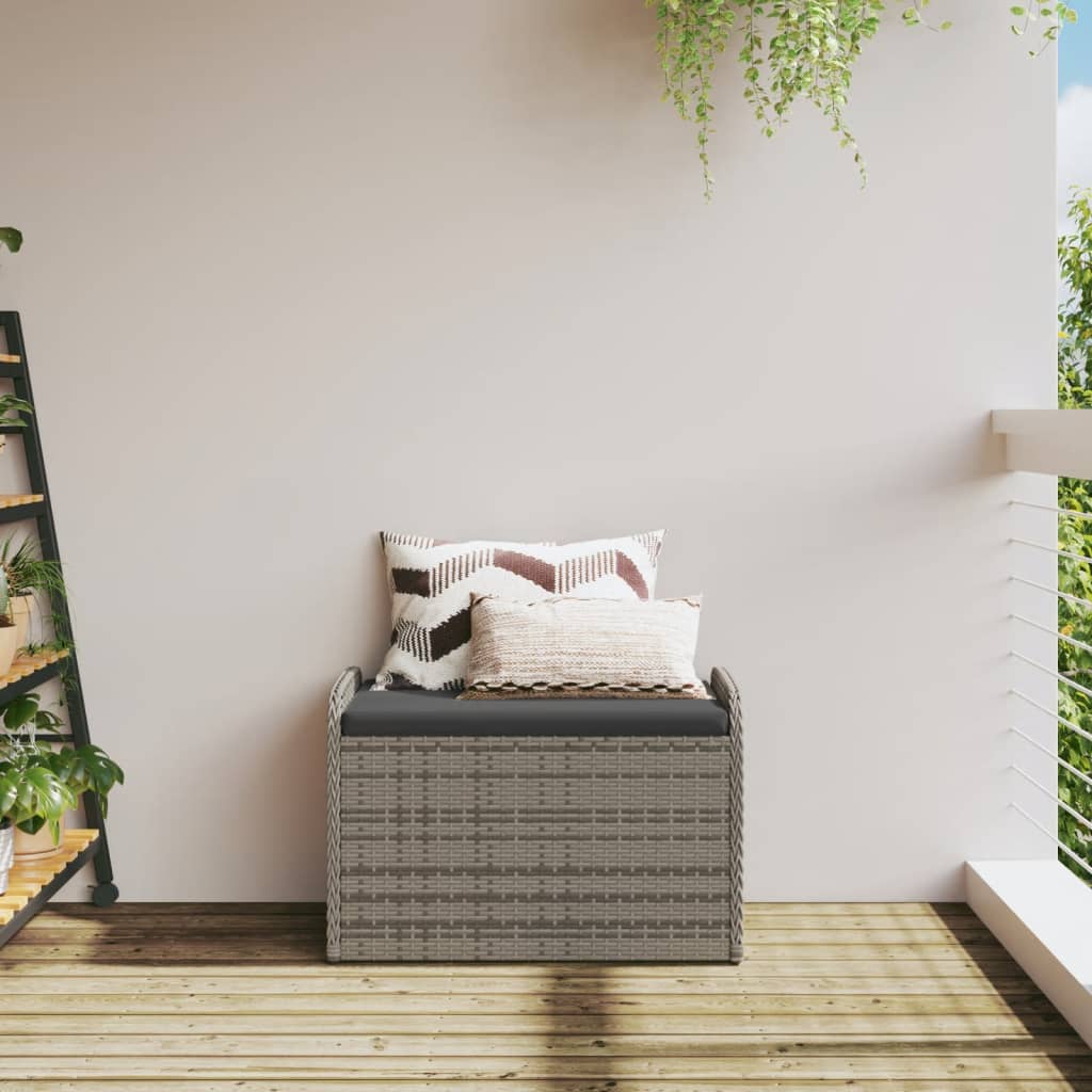 vidaXL Banc de rangement avec coussin gris 80x51x52 cm résine tressée