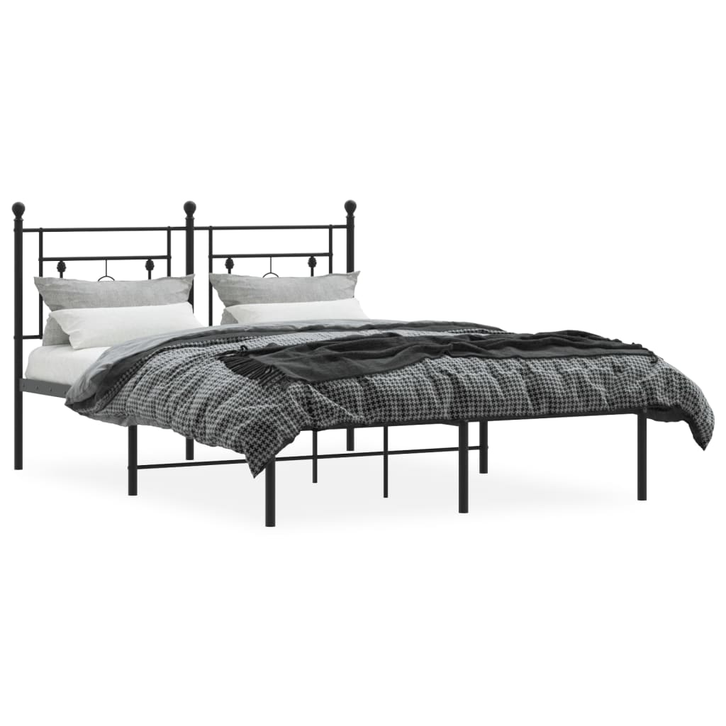 vidaXL Cadre de lit métal sans matelas avec tête de lit noir 135x190cm