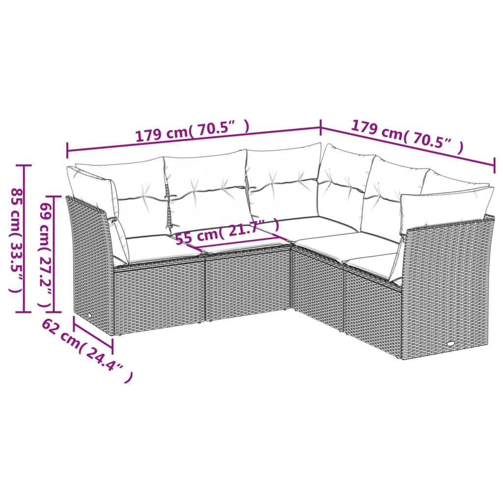 vidaXL Salon de jardin 5 pcs avec coussins noir résine tressée