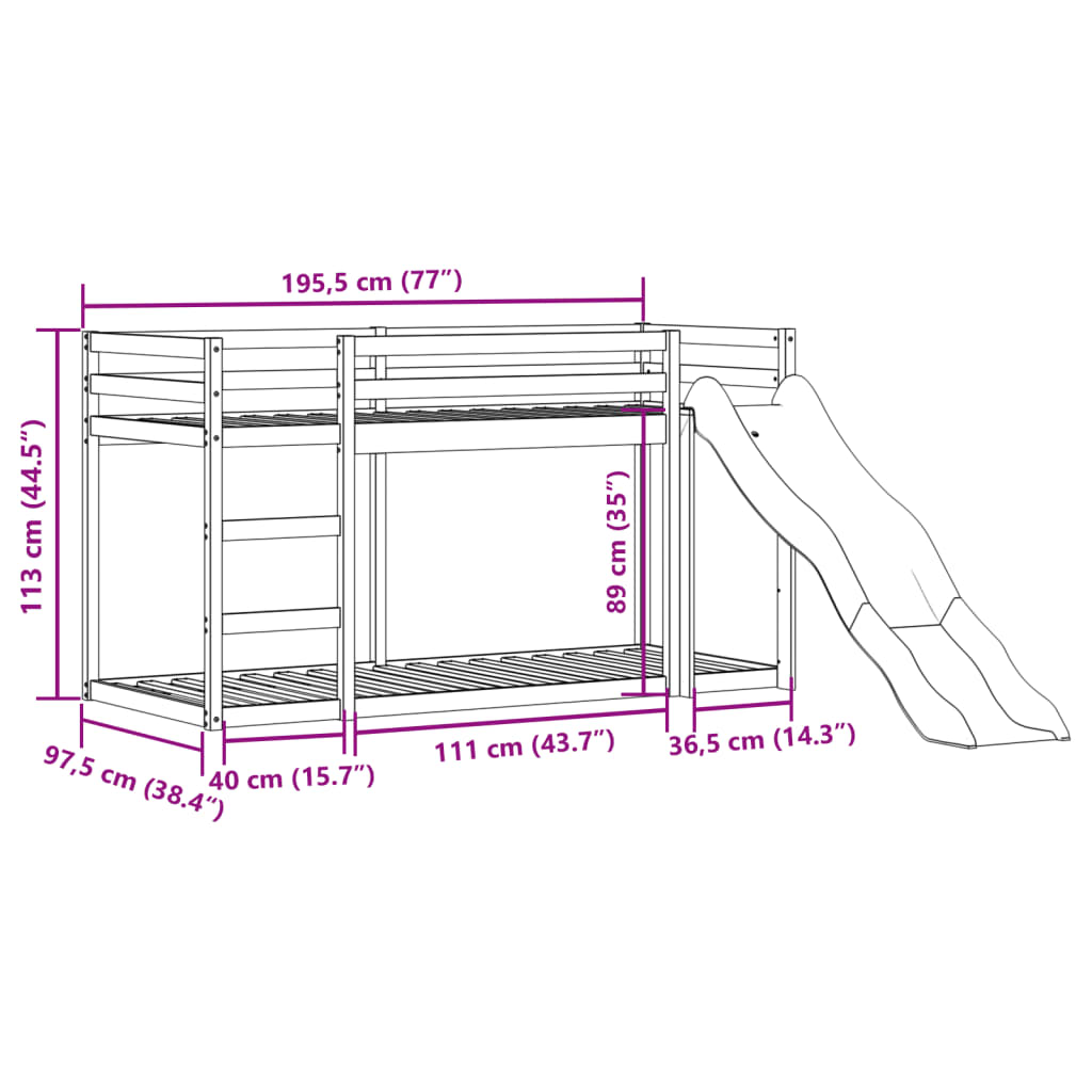 vidaXL Lit superposé avec toboggan et échelle sans matelas 90x190 cm