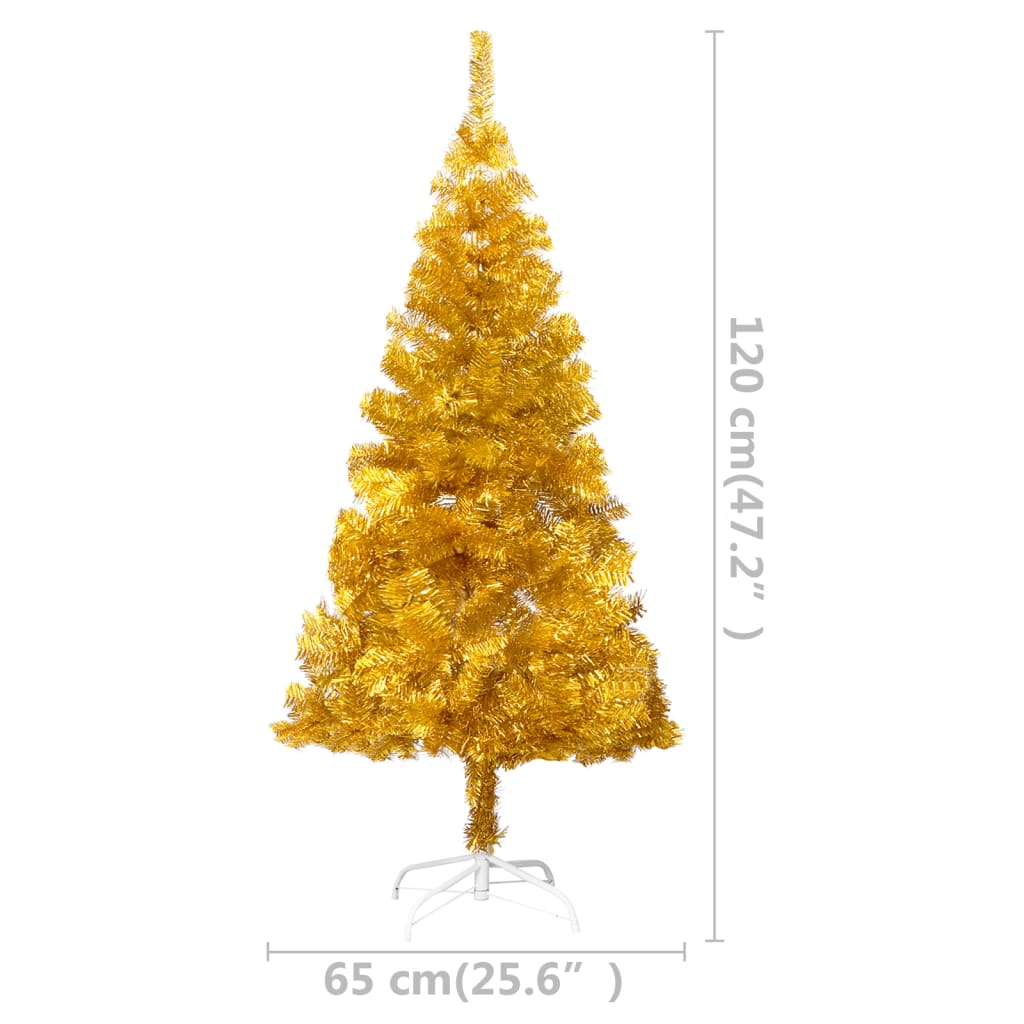 vidaXL Sapin de Noël artificiel pré-éclairé et support doré 120 cm PET