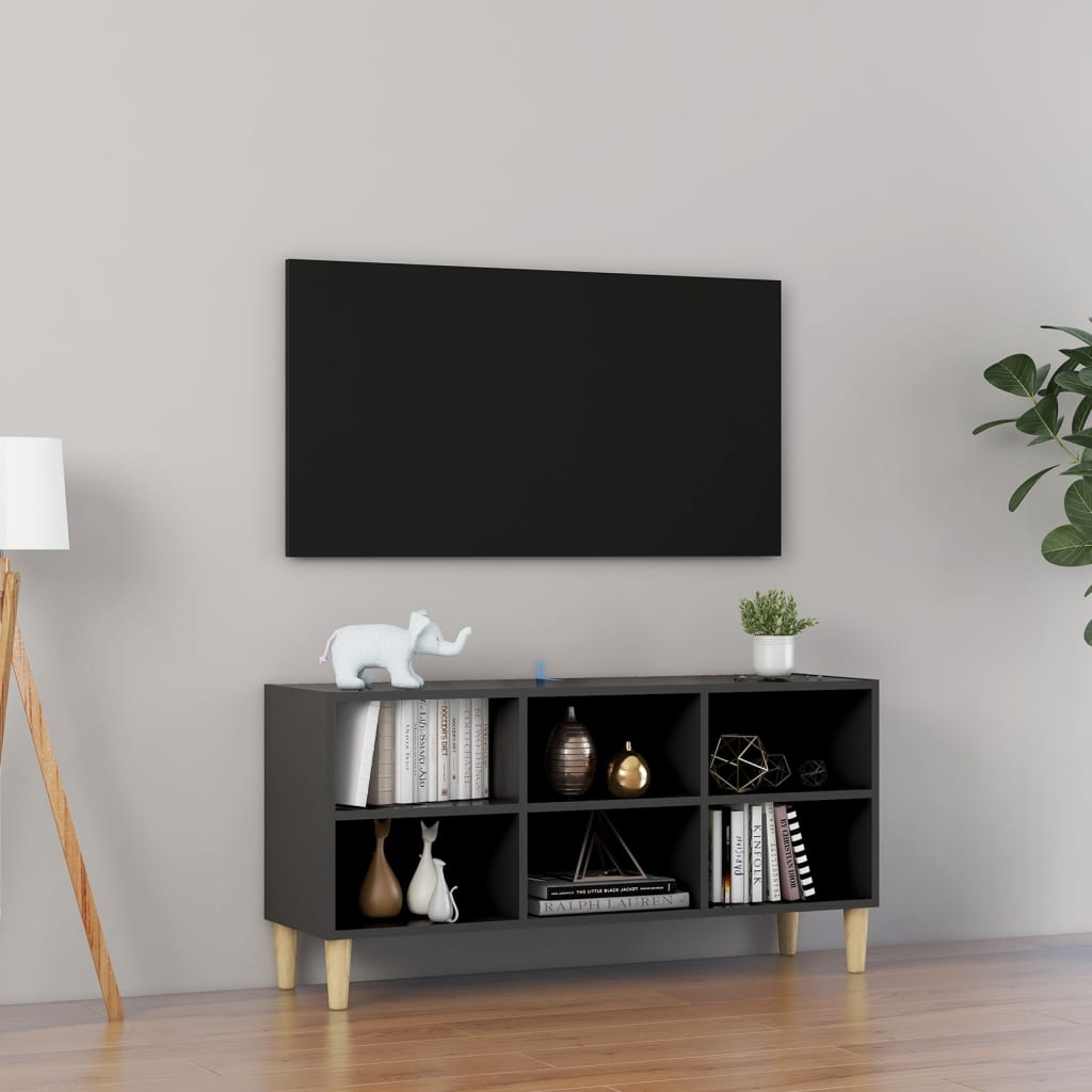 vidaXL Meuble TV avec pieds en bois massif Gris 103,5x30x50 cm