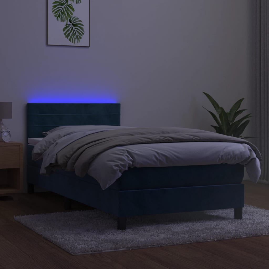 vidaXL Sommier à lattes de lit avec matelas LED Bleu foncé 100x200 cm