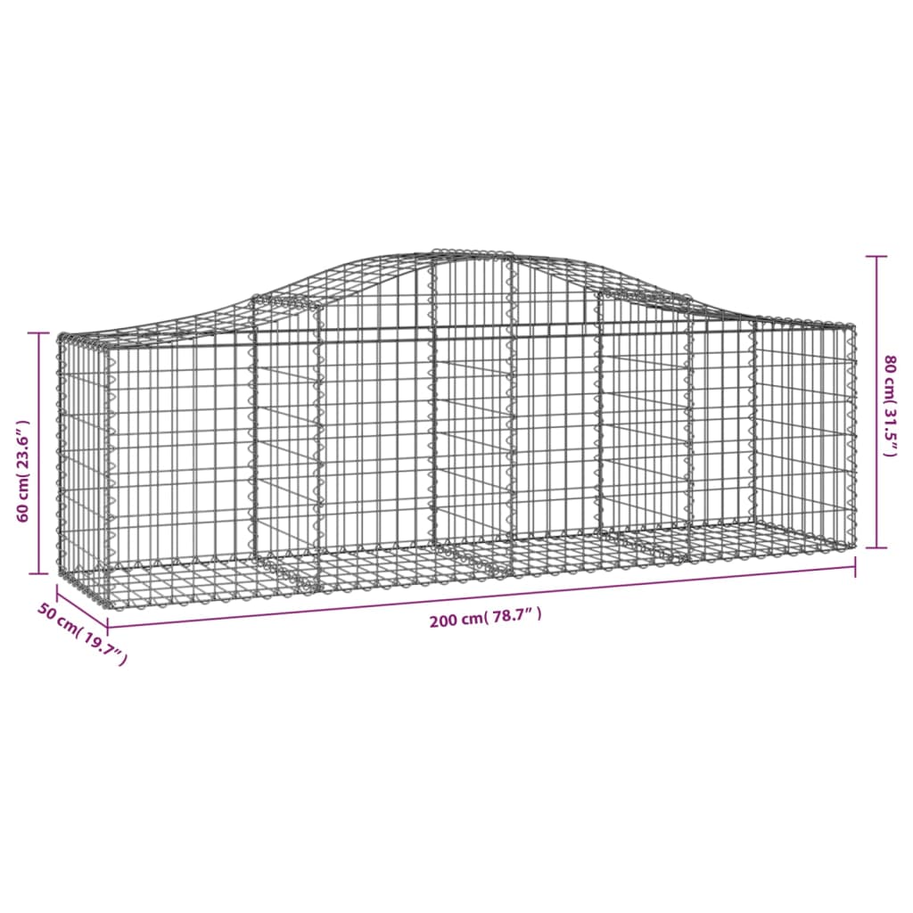 vidaXL Paniers à gabions arqués 9 pcs 200x50x60/80 cm Fer galvanisé