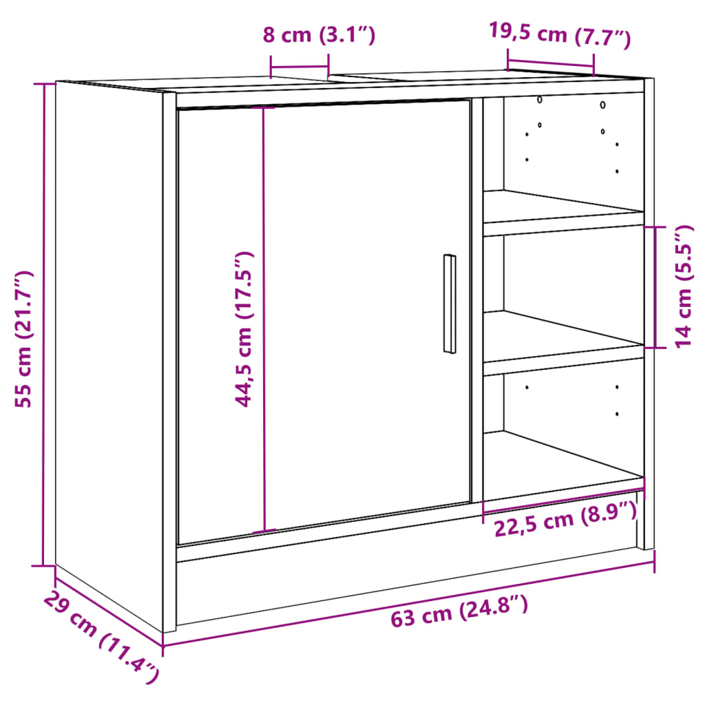 vidaXL Armoire de lavabo chêne fumé 63x29x55 cm bois d'ingénierie