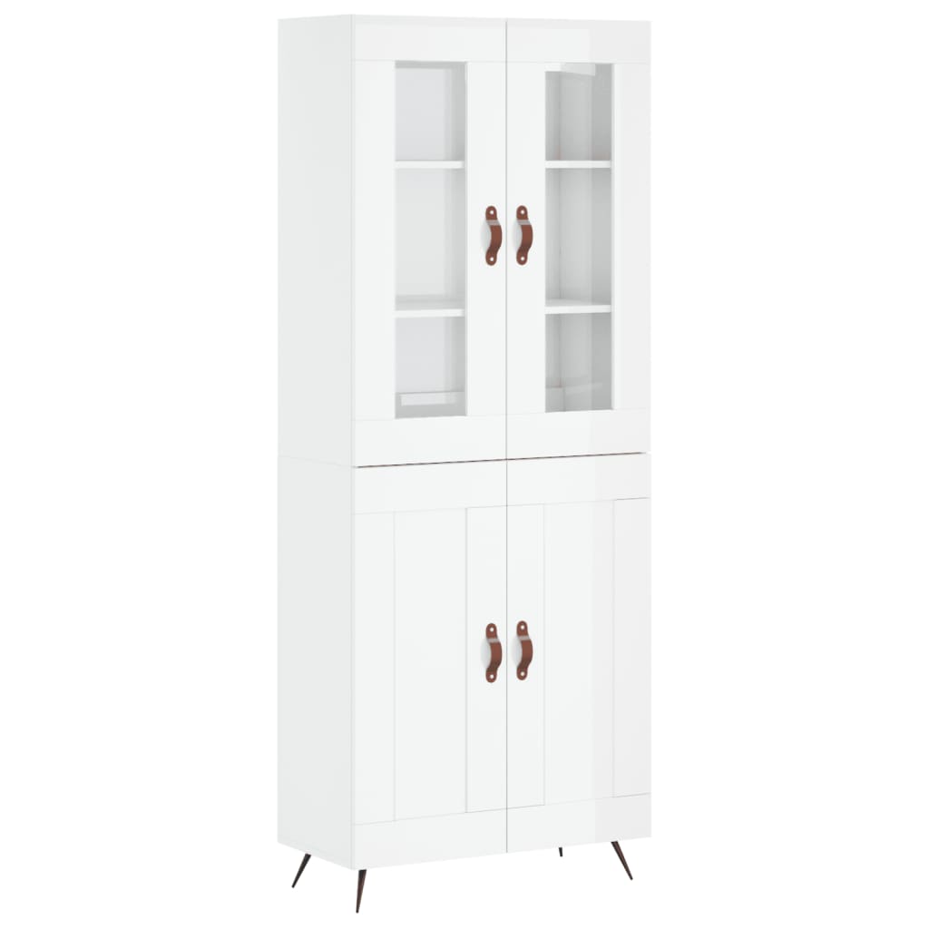 vidaXL Buffet haut Blanc brillant 69,5x34x180 cm Bois d'ingénierie