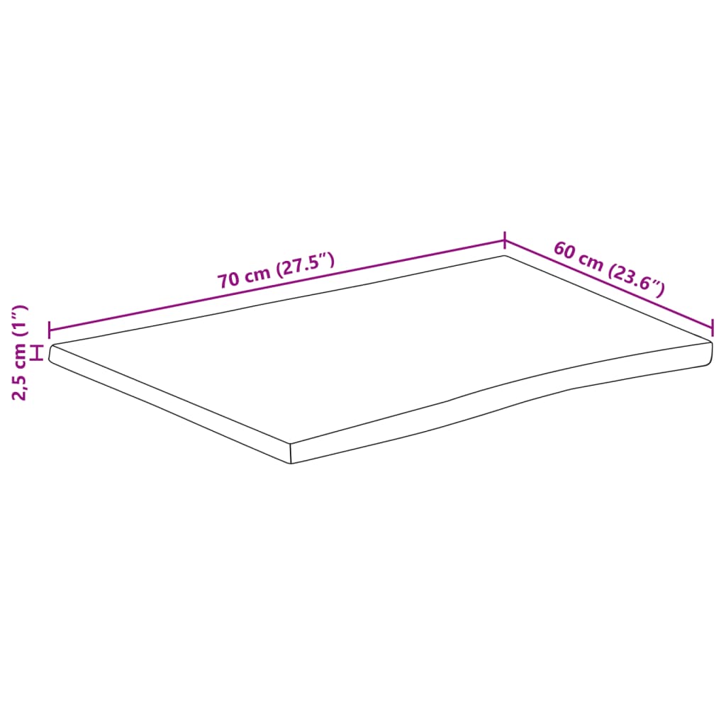 vidaXL Dessus de table bord vivant 70x60x2,5 cm bois de manguier brut