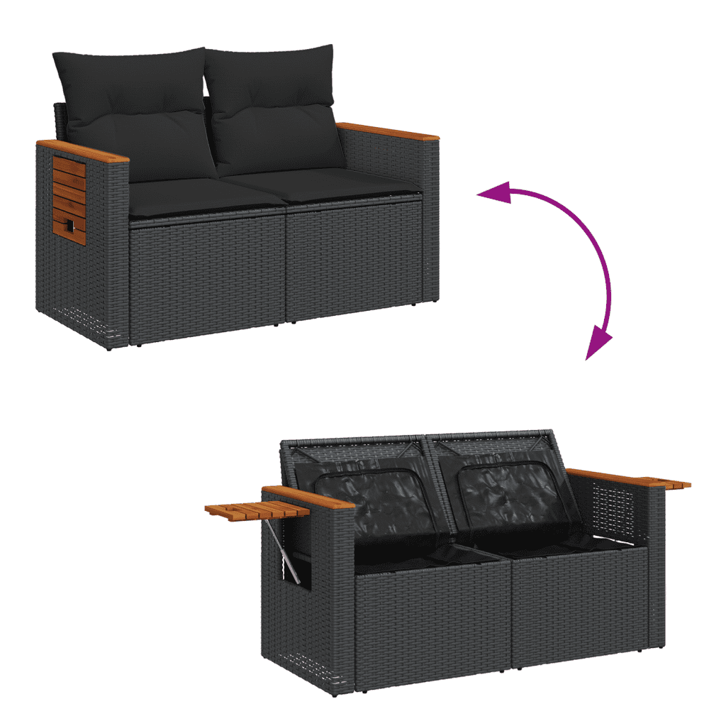 vidaXL Salon de jardin 5 pcs avec coussins noir résine tressée