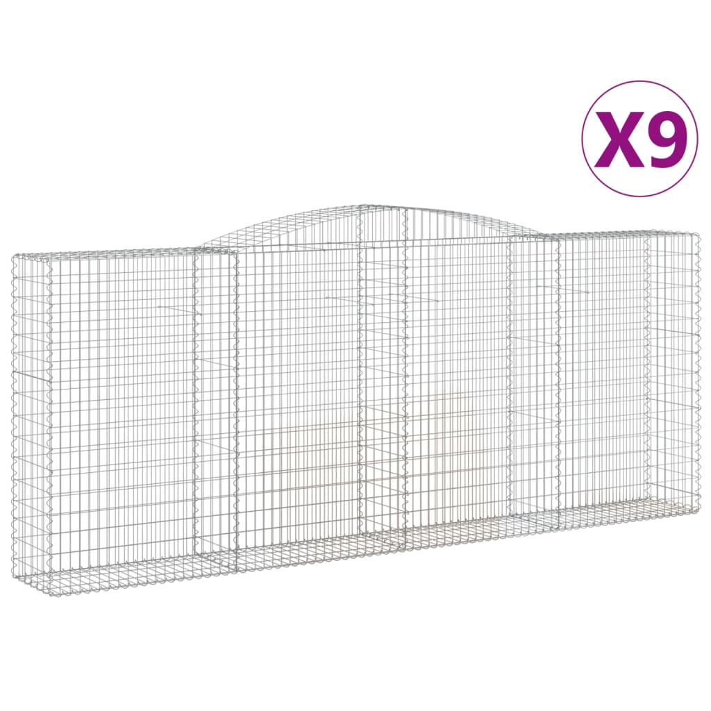 vidaXL Paniers à gabions arqués 9 pcs 400x50x160/180 cm fer galvanisé