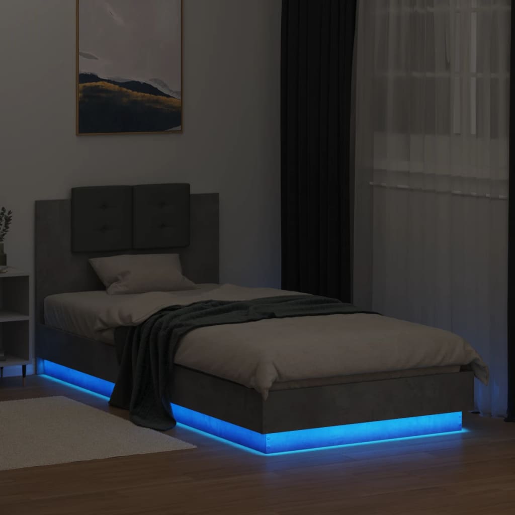 vidaXL Cadre de lit tête de lit et lumières LED gris béton 90x200 cm
