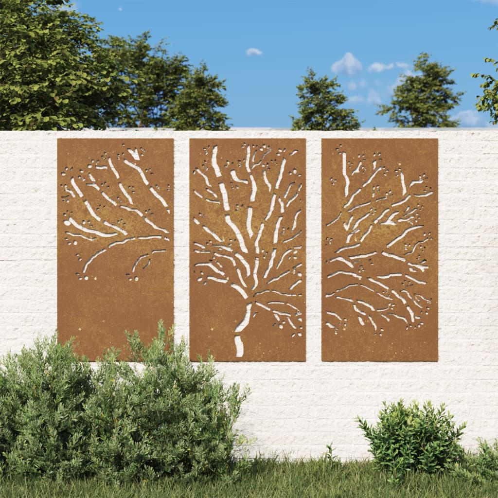 vidaXL Décorations murales jardin 3 pcs 105x55 cm design d'arbre acier