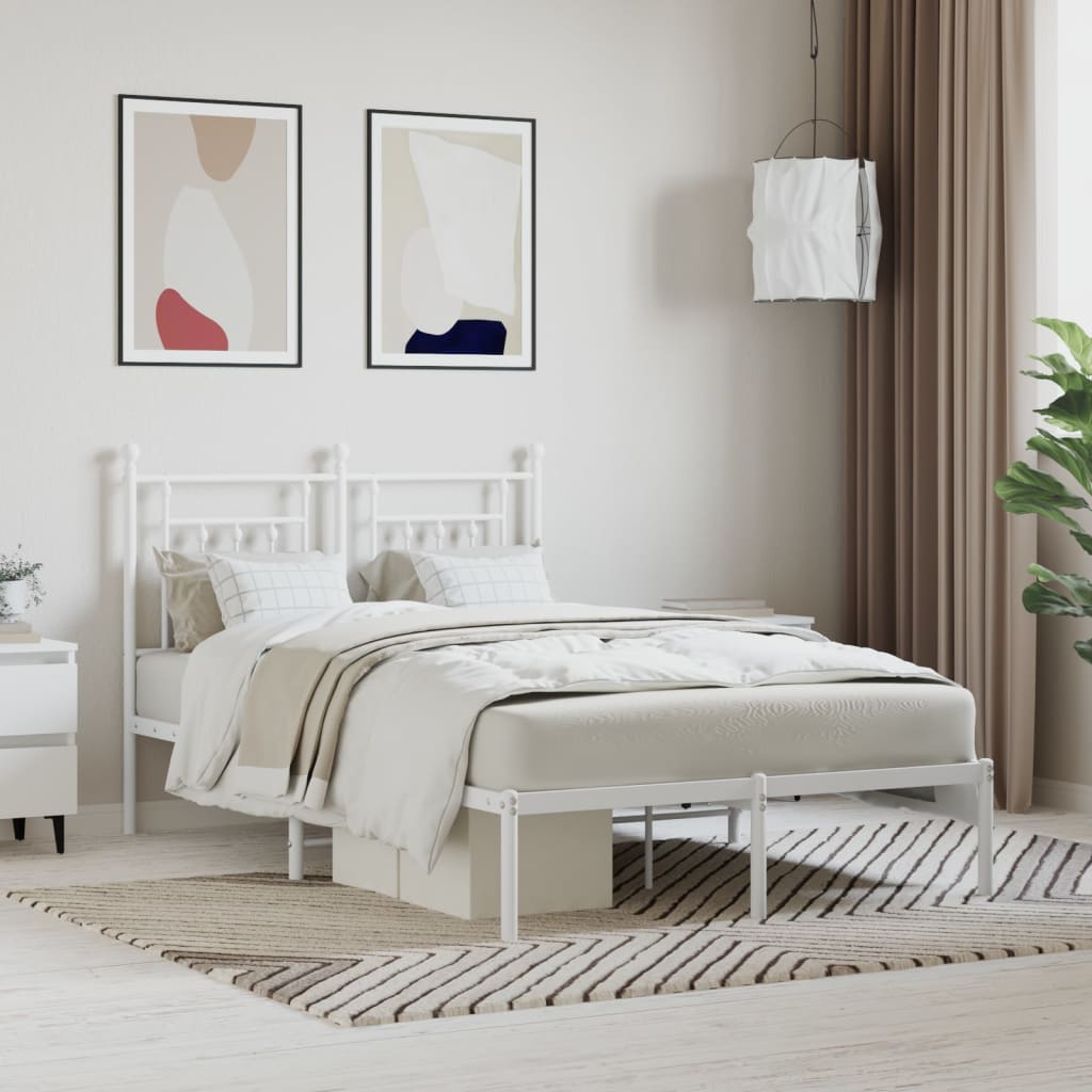 vidaXL Cadre de lit métal avec tête de lit blanc 135x190 cm