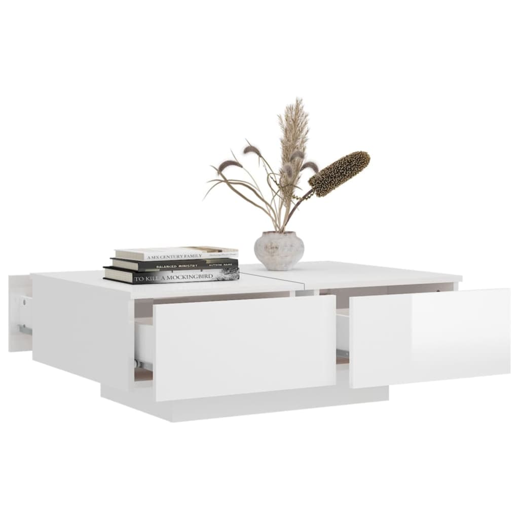 vidaXL Table basse Blanc brillant 90x60x31 cm Aggloméré
