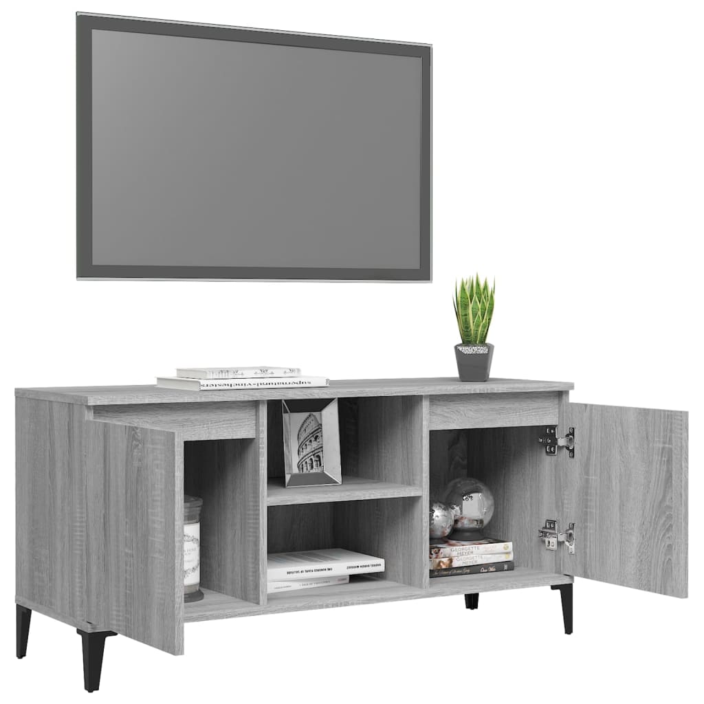 vidaXL Meuble TV avec pieds en métal Sonoma gris 103,5x35x50 cm